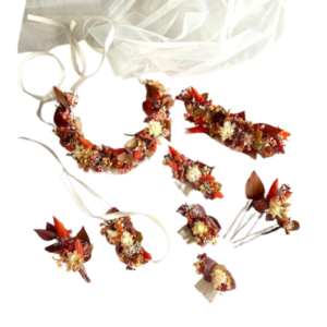 Different kinds of dried flower bridal ornaments